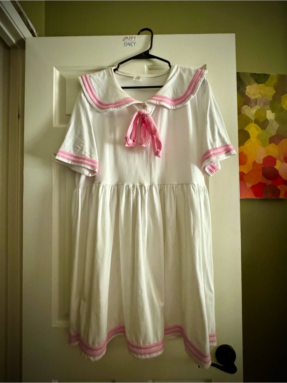 White Mini Sailor Dress with Pink Trim